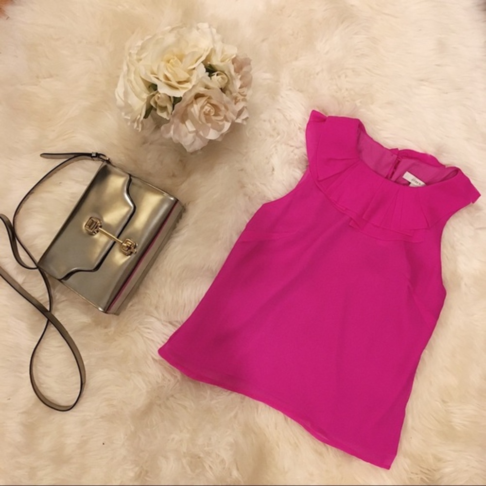 J.Crew Hot Pink Ruffle Collar Tank